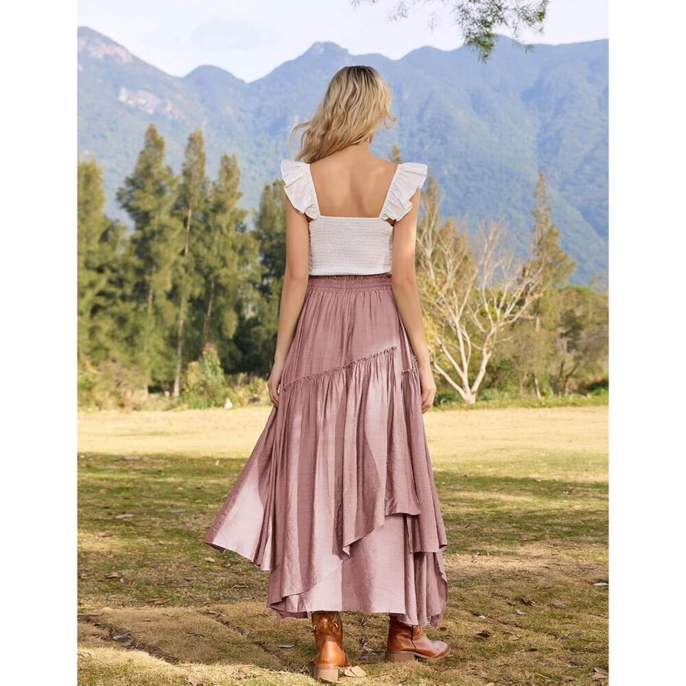 Long Skirt Women Plus Size Crepe Layered Maxi with Pockets Casual Wear - Picture 7 of 9
